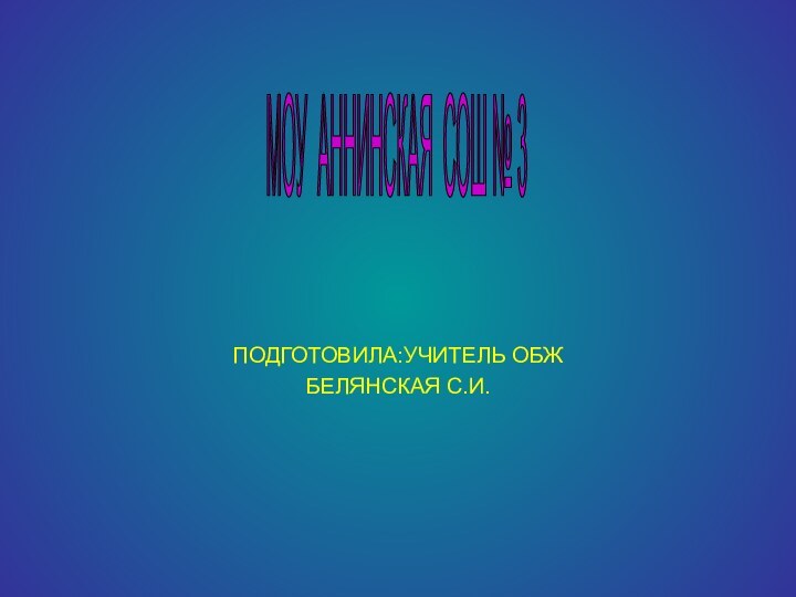 ПОДГОТОВИЛА:УЧИТЕЛЬ ОБЖ БЕЛЯНСКАЯ С.И. МОУ АННИНСКАЯ СОШ № 3