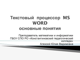 Текстовый процессор MS WORD основные понятия