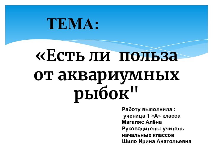 Работу выполнила : ученица 1 «А» класса Магаляс АлёнаРуководитель: учитель начальных классов