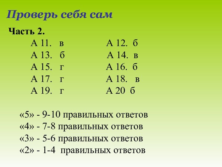 Проверь себя самЧасть 2. 		А 11.  в