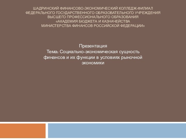 Шадринский финансово-экономический колледж-филиал федерального государственного образовательного учреждения высшего профессионального образования «Академия бюджета