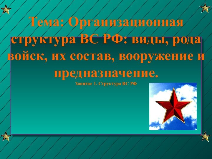 Тема: Организационная структура ВС РФ: виды, рода войск, их состав, вооружение и