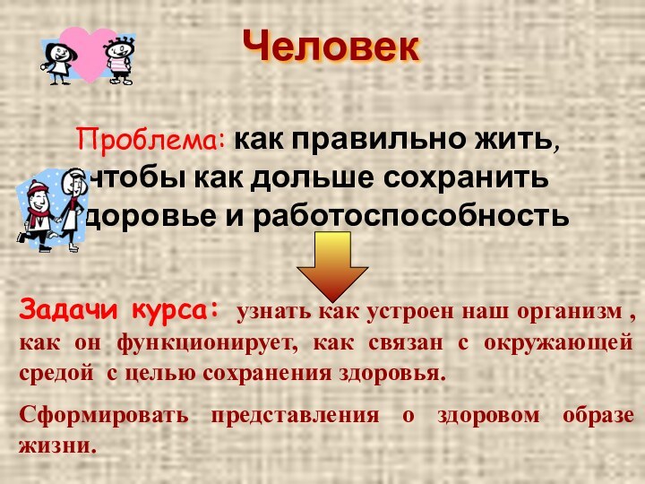 Человек Проблема: как правильно жить, чтобы как дольше сохранить здоровье и работоспособность