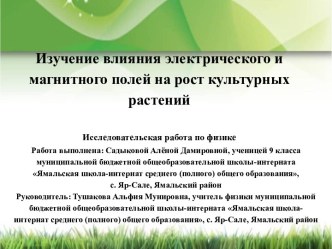 Изучение влияния электрического и магнитного полей на рост культурных растений