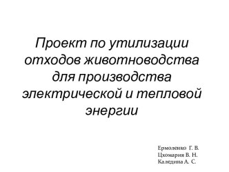 Проект по утилизации отходов животноводства для производства электрической и тепловой энергии