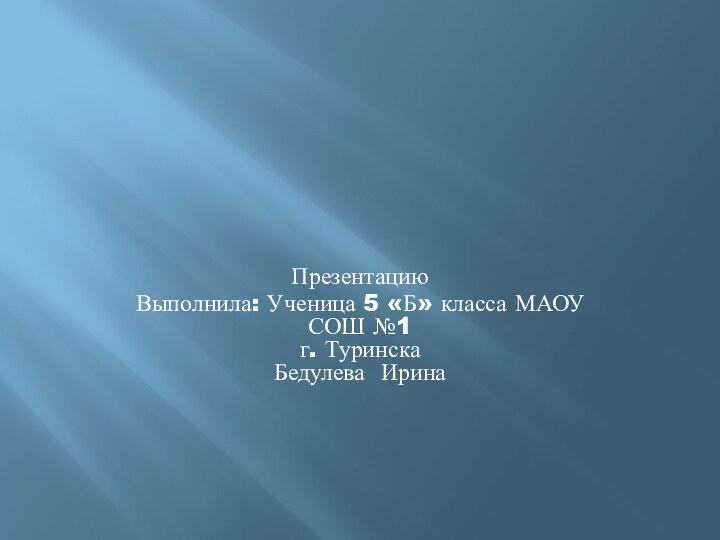 Презентацию Выполнила: Ученица 5 «Б» класса МАОУ СОШ №1  г. Туринска  Бедулева Ирина