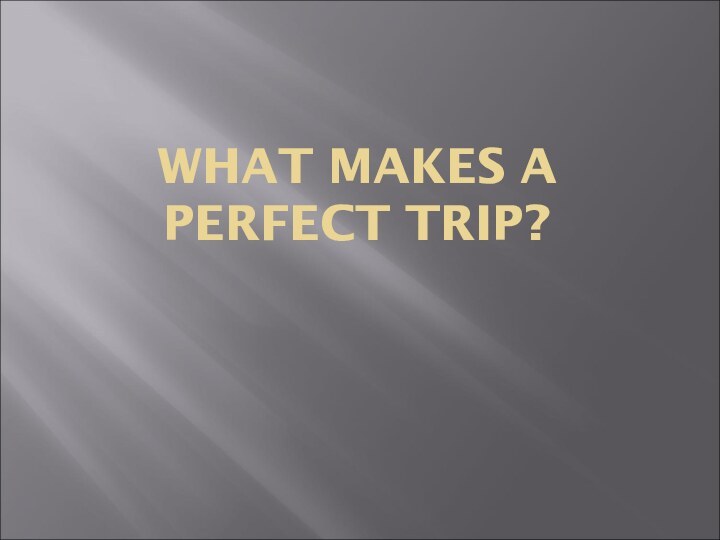 WHAT MAKES A PERFECT TRIP?