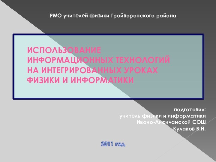 ИСПОЛЬЗОВАНИЕ ИНФОРМАЦИОННЫХ ТЕХНОЛОГИЙ НА ИНТЕГРИРОВАННЫХ УРОКАХ ФИЗИКИ И ИНФОРМАТИКИ  подготовил: