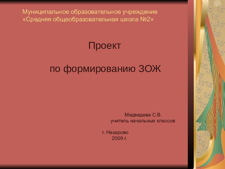 Муниципальное образовательное учреждение  «Средняя общеобразовательная школа №2»