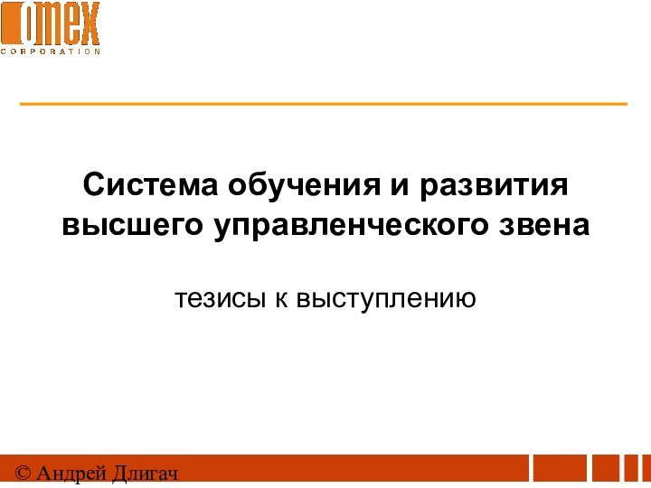 © Андрей ДлигачСистема обучения и развития высшего управленческого звенатезисы к выступлению