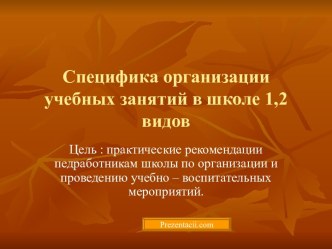 Специфика организации учебных занятий в школе 1,2 видов