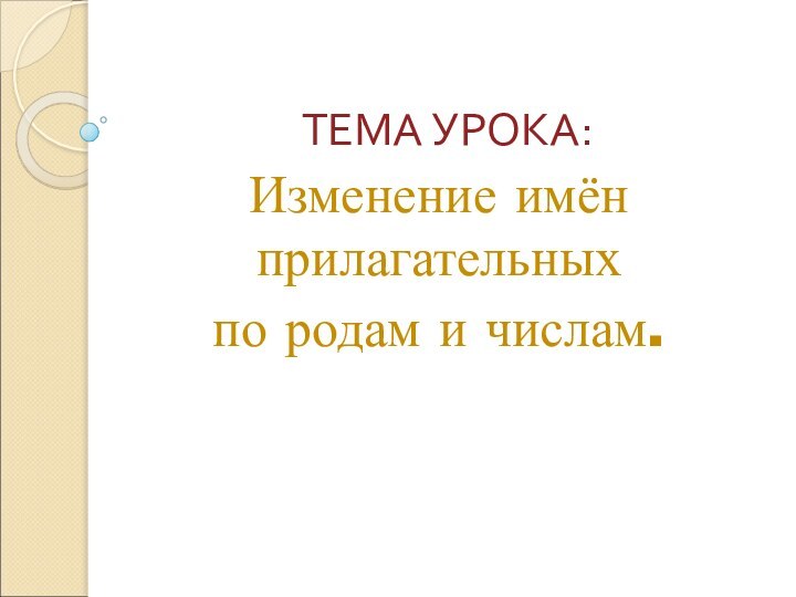 ТЕМА УРОКА:Изменение имён прилагательных по родам и числам.