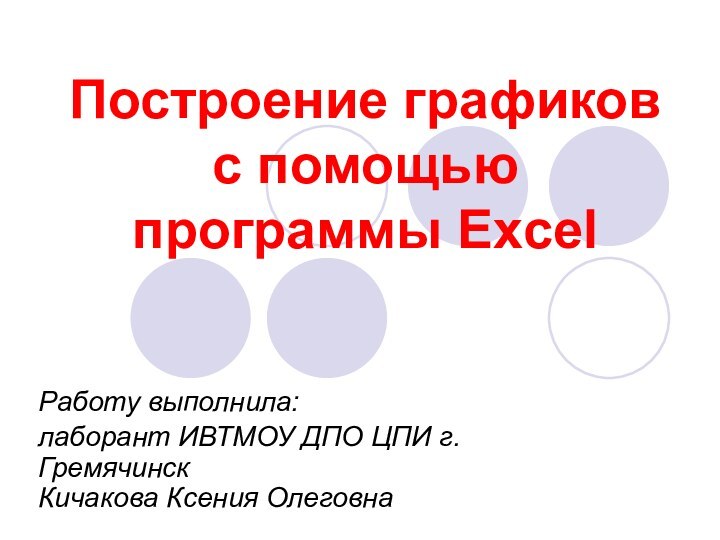 Построение графиков с помощью программы ExcelРаботу выполнила: лаборант ИВТМОУ ДПО ЦПИ г.Гремячинск  Кичакова Ксения Олеговна