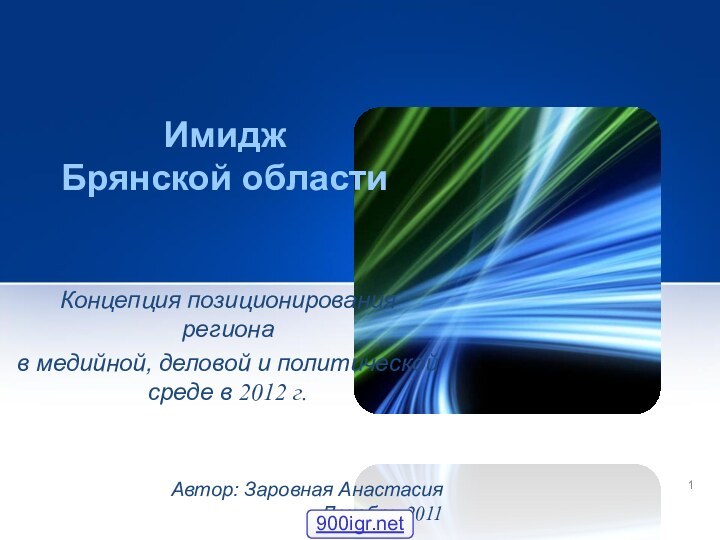 Имидж  Брянской областиКонцепция позиционирования региона в медийной, деловой и политической среде