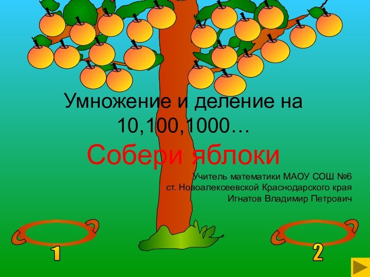 Умножение и деление на 10,100,1000… Собери яблокиУчитель математики МАОУ СОШ №6 ст.