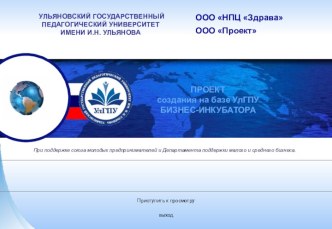 ПРОЕКТ создания на базе УлГПУ БИЗНЕС-ИНКУБАТОРА