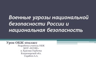 Военные угрозы национальной безопасности России