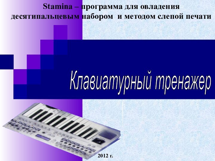 Stamina – программа для овладения десятипальцевым набором и методом слепой печати2012 г.Клавиатурный тренажер