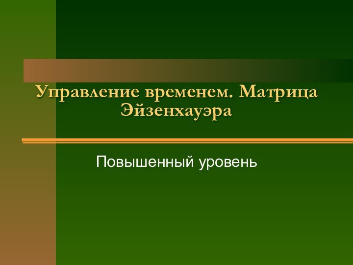 Управление временем. Матрица Эйзенхауэра Повышенный уровень