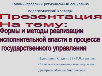 Формы и методы реализации исполнительной власти в процессе государственного управления