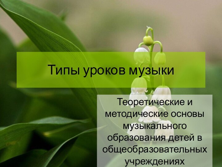 Типы уроков музыкиТеоретические и методические основы музыкального образования детей в общеобразовательных учреждениях