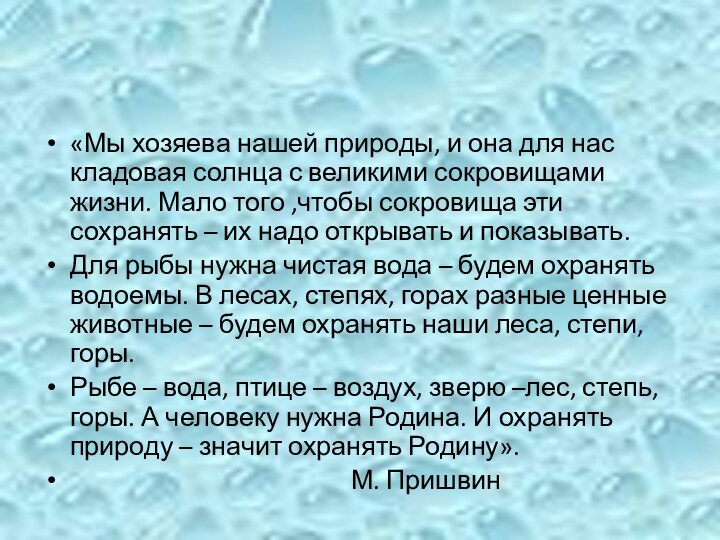 «Мы хозяева нашей природы, и она для нас кладовая солнца с великими