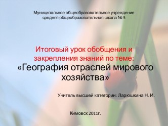 География отраслей мирового хозяйства