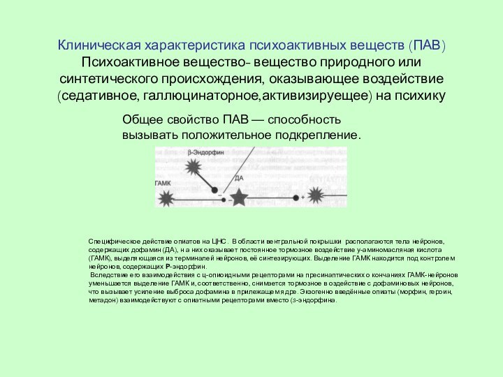 Клиническая характеристика психоактивных веществ (ПАВ) Психоактивное вещество- вещество природного или синтетического происхождения,