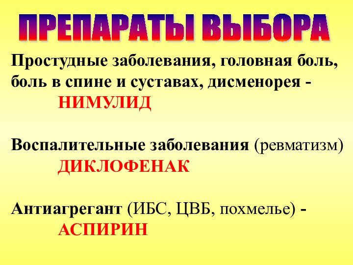 Простудные заболевания, головная боль,боль в спине и суставах, дисменорея - НИМУЛИДВоспалительные заболевания