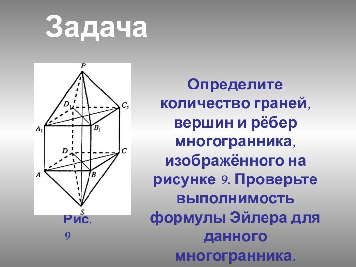 Определите количество граней, вершин и рёбер многогранника, изображённого на рисунке 9. Проверьте