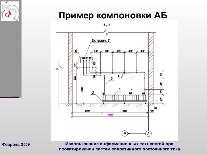 Февраль 2009Использование информационных технологий при проектировании систем оперативного постоянного токаПример компоновки АБ