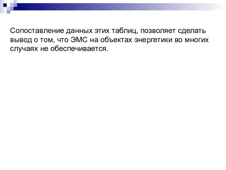 Сопоставление данных этих таблиц, позволяет сделать вывод о том, что ЭМС на