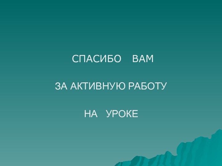 СПАСИБО  ВАМ ЗА АКТИВНУЮ РАБОТУ НА  УРОКЕ