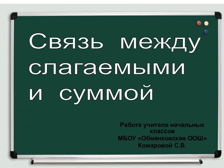 Работа учителя начальных классов МБОУ «Обманковская ООШ» Комаровой С.В.Связь между   слагаемыми  и суммой