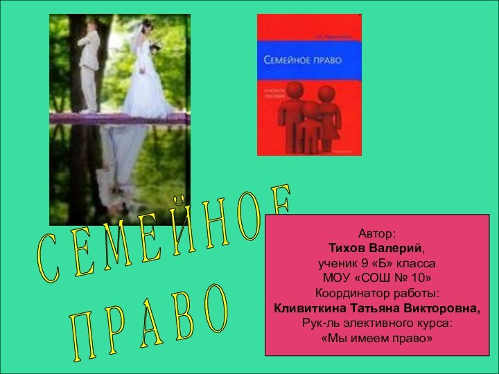 Автор:Тихов Валерий,ученик 9 «Б» классаМОУ «СОШ № 10»Координатор работы:Кливиткина Татьяна Викторовна,Рук-ль элективного