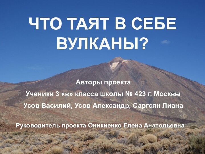 ЧТО ТАЯТ В СЕБЕ ВУЛКАНЫ?Авторы проектаУченики 3 «в» класса школы № 423