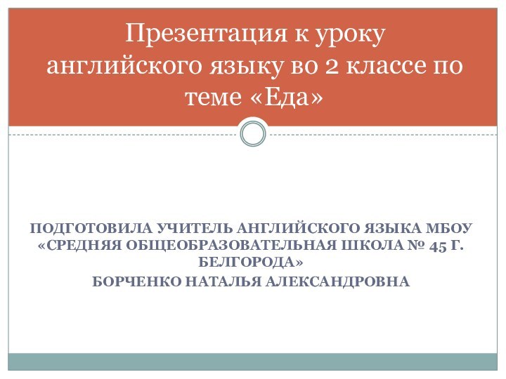 Презентация к уроку английского языку во 2 классе по теме «Еда»Подготовила учитель