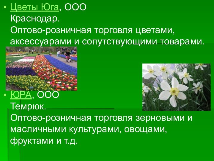 Цветы Юга, ООО  Краснодар.  Оптово-розничная торговля цветами, аксессуарами и сопутствующими