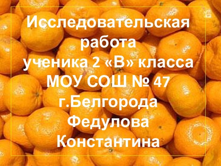 Исследовательская работа ученика 2 «В» класса МОУ СОШ № 47  г.Белгорода  Федулова Константина