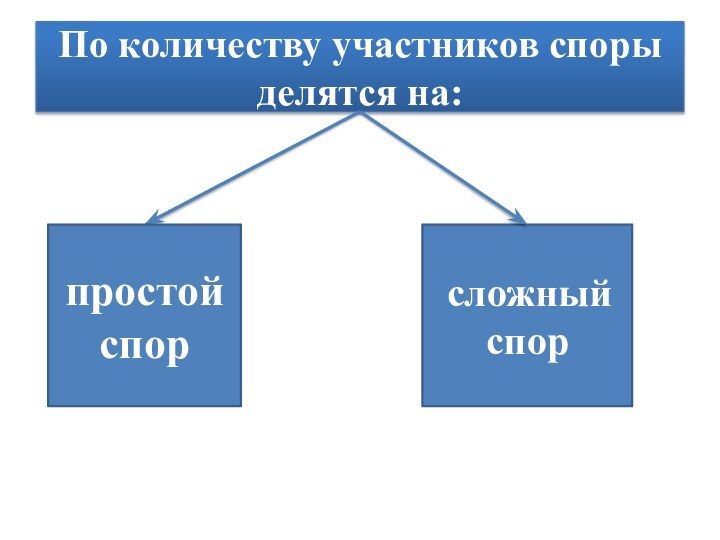 По количеству участников споры делятся на:простой спор сложный спор