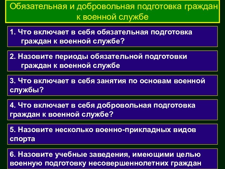 Обязательная и добровольная подготовка граждан к военной службе1. Что включает в себя