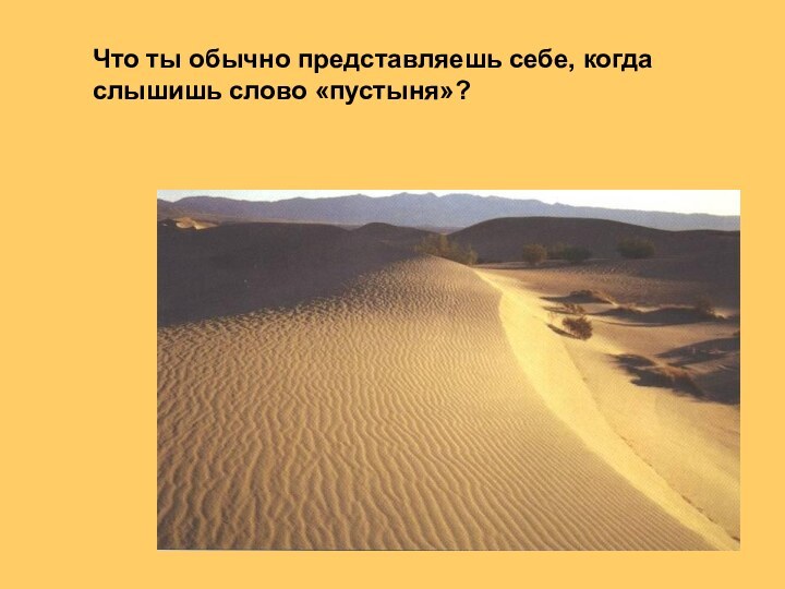 Что ты обычно представляешь себе, когда слышишь слово «пустыня»?