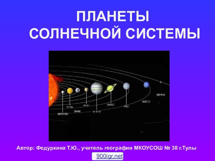 ПЛАНЕТЫ СОЛНЕЧНОЙ СИСТЕМЫАвтор: Федуркина Т.Ю., учитель географии МКОУСОШ № 38 г.Тулы