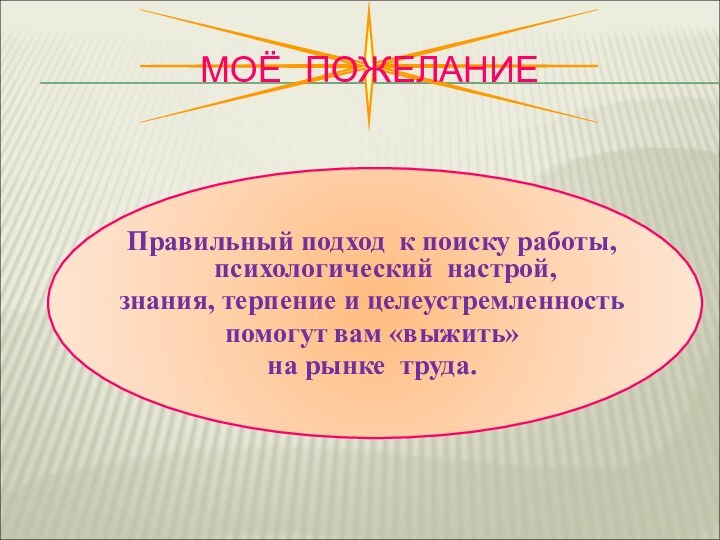 МОЁ  ПОЖЕЛАНИЕПравильный подход к поиску работы, психологический настрой, знания, терпение