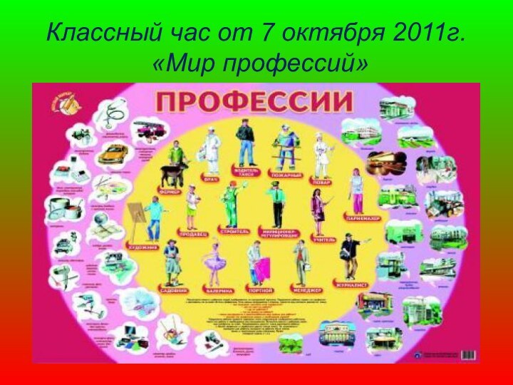 Классный час от 7 октября 2011г.  «Мир профессий»