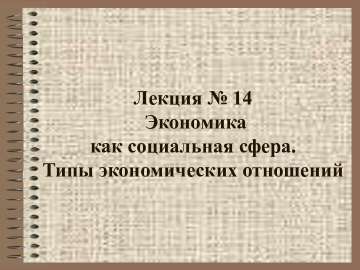 Лекция № 14   Экономика  как социальная сфера.  Типы экономических отношений