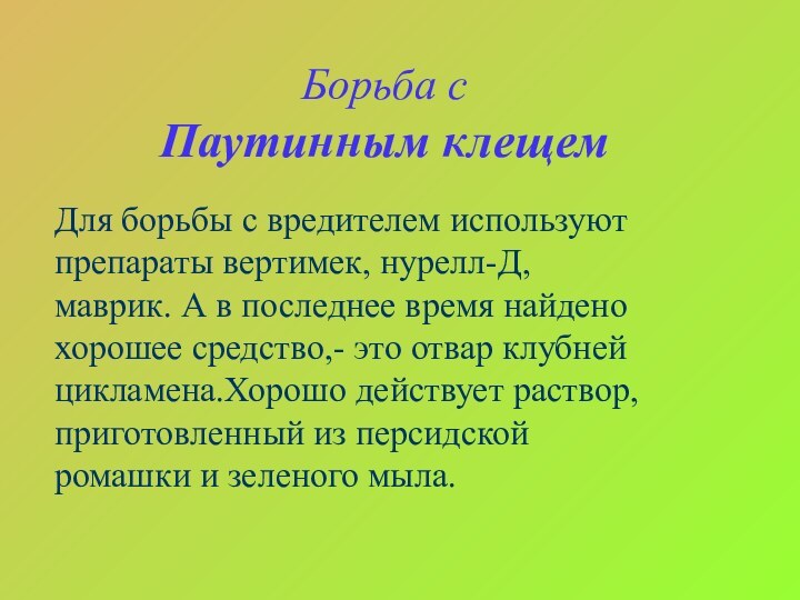 Для борьбы с вредителем используют препараты вертимек, нурелл-Д, маврик. А в последнее