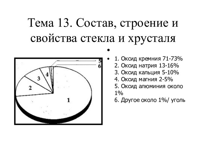 Тема 13. Состав, строение и свойства стекла и хрусталя   1.