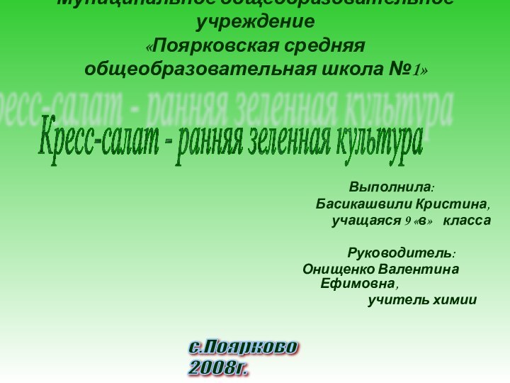 Муниципальное общеобразовательное учреждение «Поярковская средняя общеобразовательная школа №1»