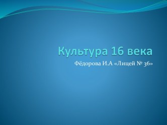 Культура 16 века